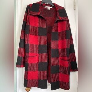 Max Studio Buffalo Plaid Long Sleeves Open Oversized Cardigan Sweater, Sz: Large